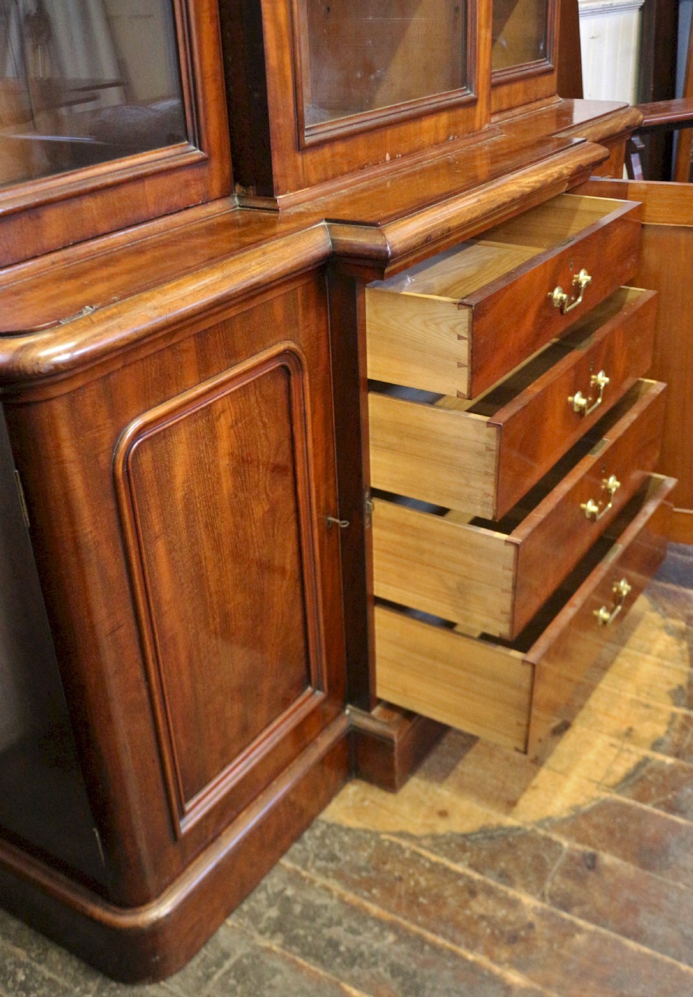 Victorian Mahogany 3 Door Round Cornered Breakfront Bookcase View VI