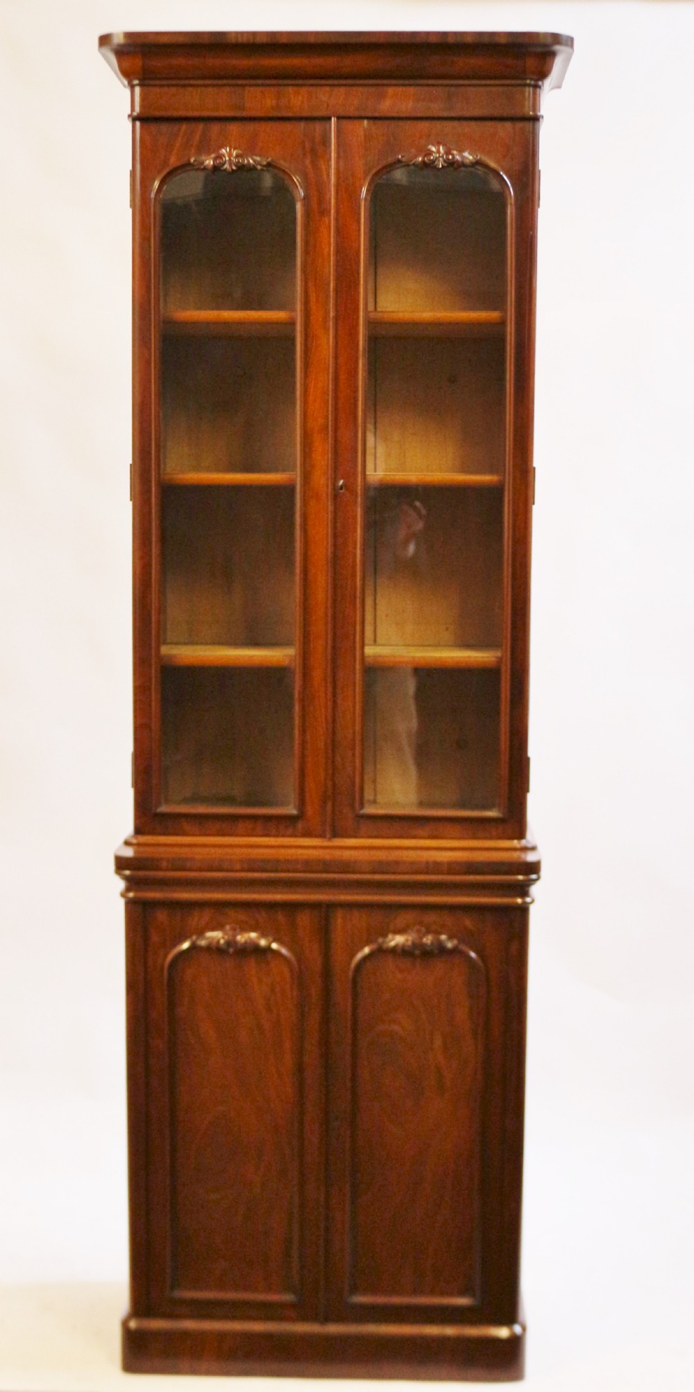 Victorian Mahogany Slim Cupboard Base Round Cornered 2 Door Bookcase