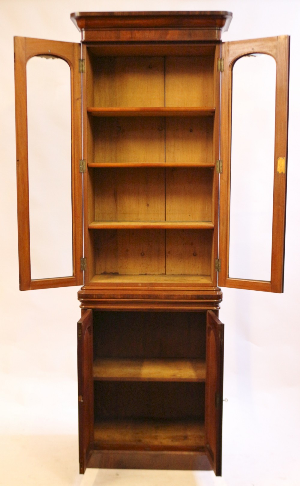 Victorian Mahogany Slim Cupboard Base Round Cornered 2 Door Bookcase View II
