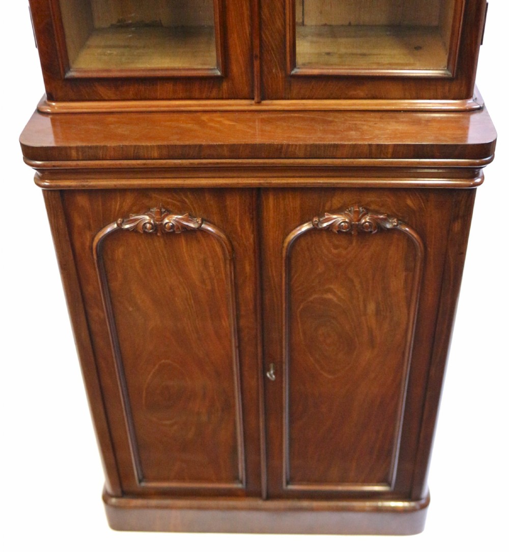 Victorian Mahogany Slim Cupboard Base Round Cornered 2 Door Bookcase View V