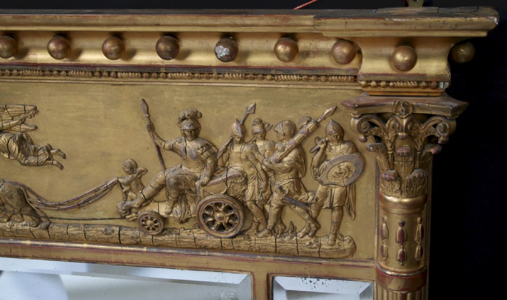 Regency Gilt Triple Plate Wall Mirror with Chariot Frieze View III