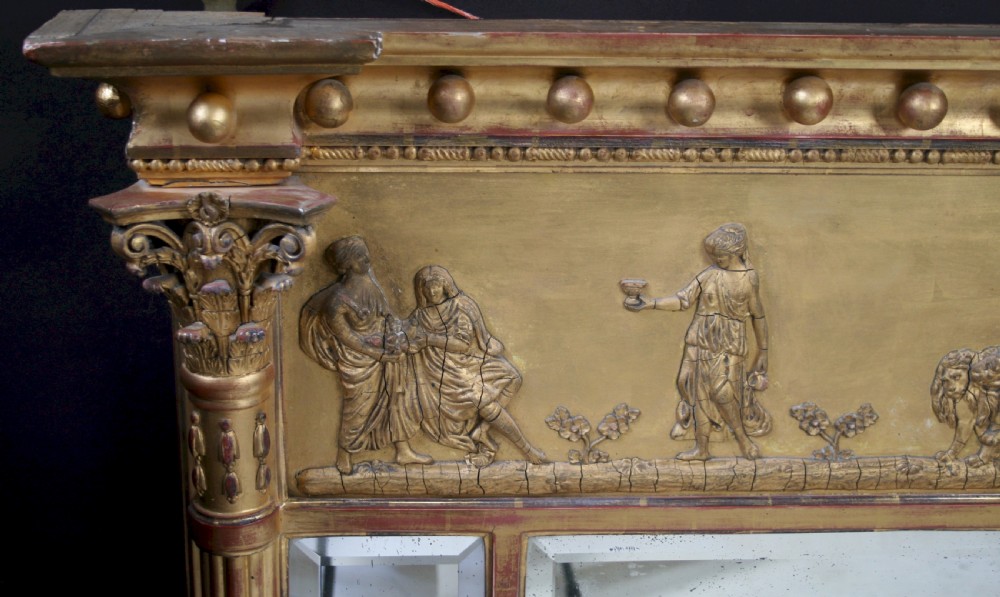 Regency Gilt Triple Plate Wall Mirror with Chariot Frieze View IV