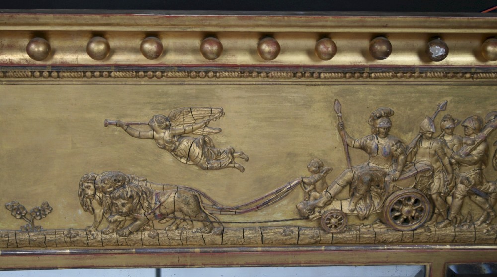 Regency Gilt Triple Plate Wall Mirror with Chariot Frieze View V