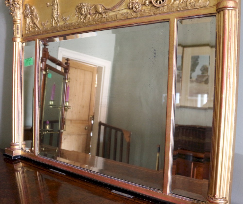 Regency Gilt Triple Plate Wall Mirror with Chariot Frieze View VIII
