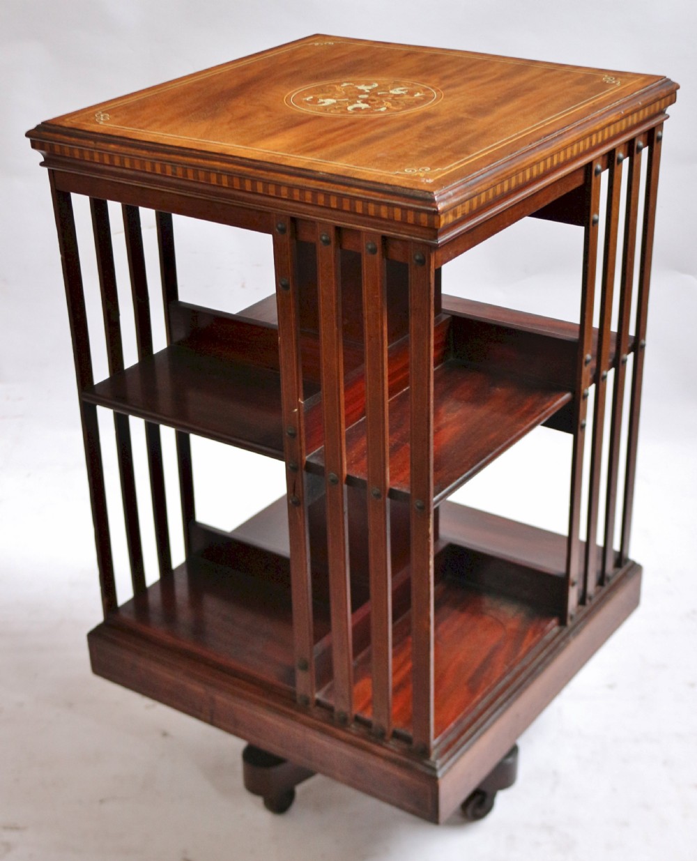 Edwardian Inlaid Mahogany Revolving Bookcase by Maples View II