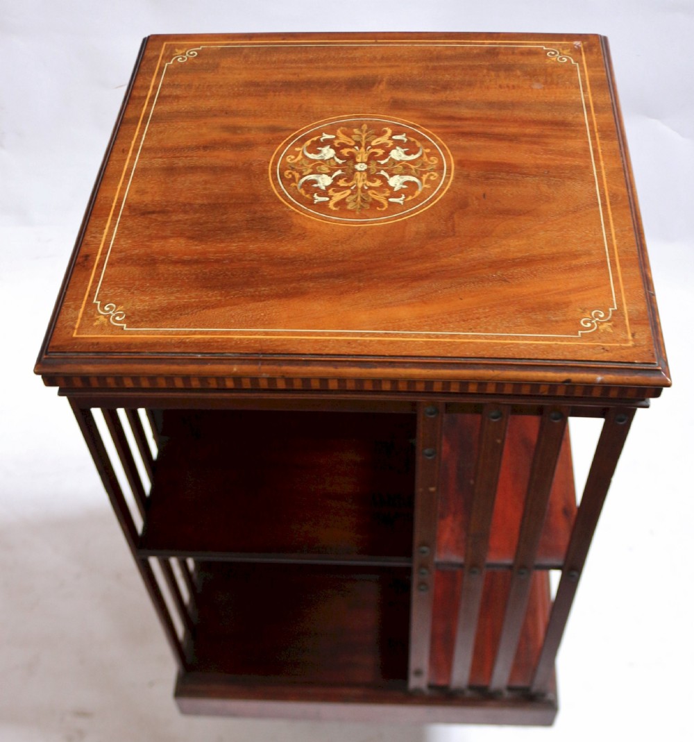 Edwardian Inlaid Mahogany Revolving Bookcase by Maples View III