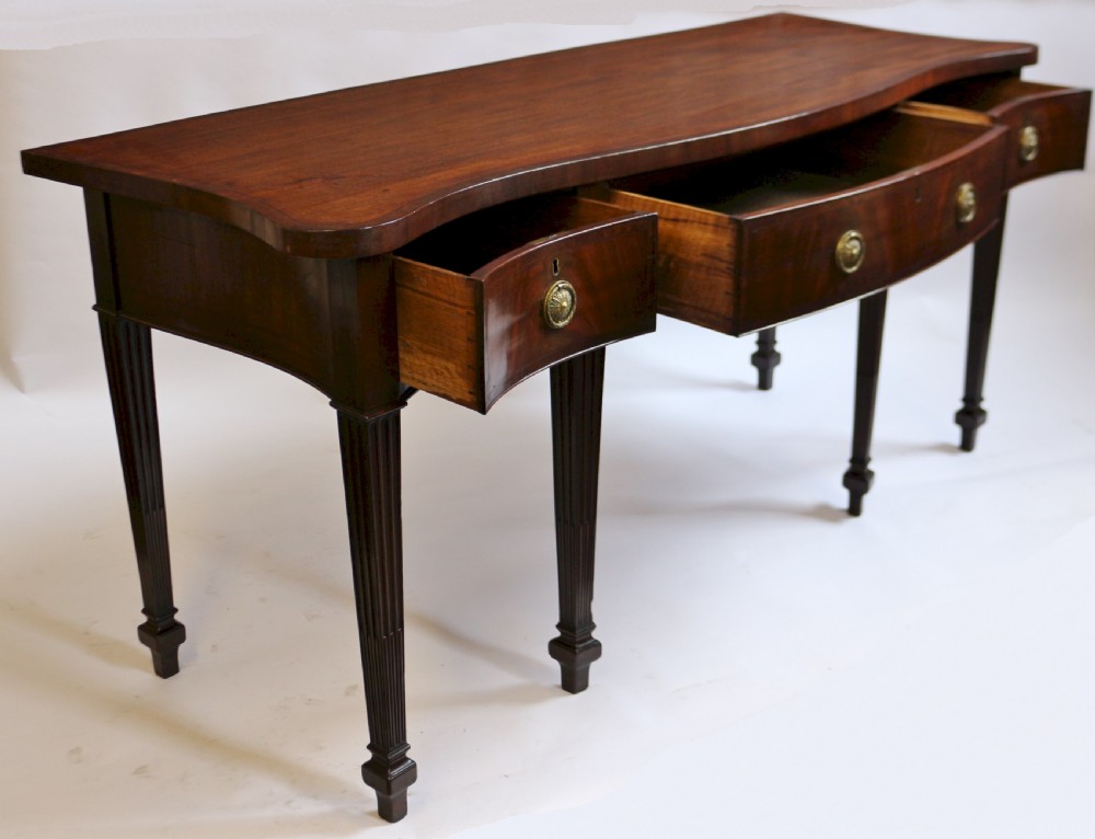 19C Mahogany 3 Drawer Serpentine Serving Table View II