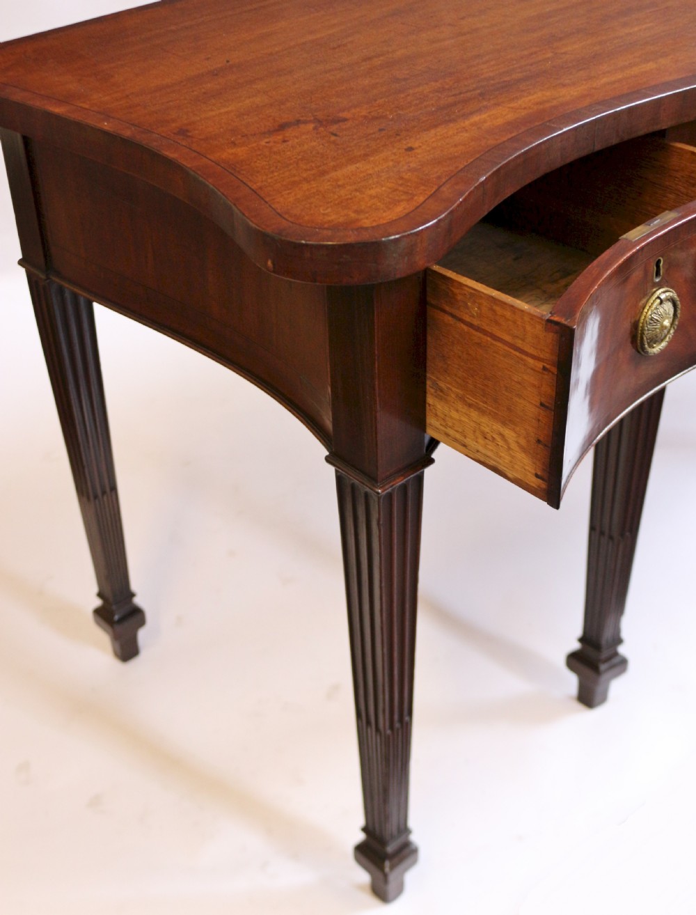 19C Mahogany 3 Drawer Serpentine Serving Table View VI