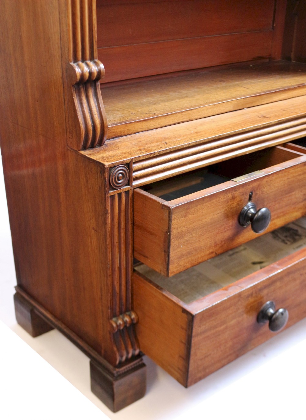 Regency Mahogany Open Bookcase with 3 Drawers Below View V
