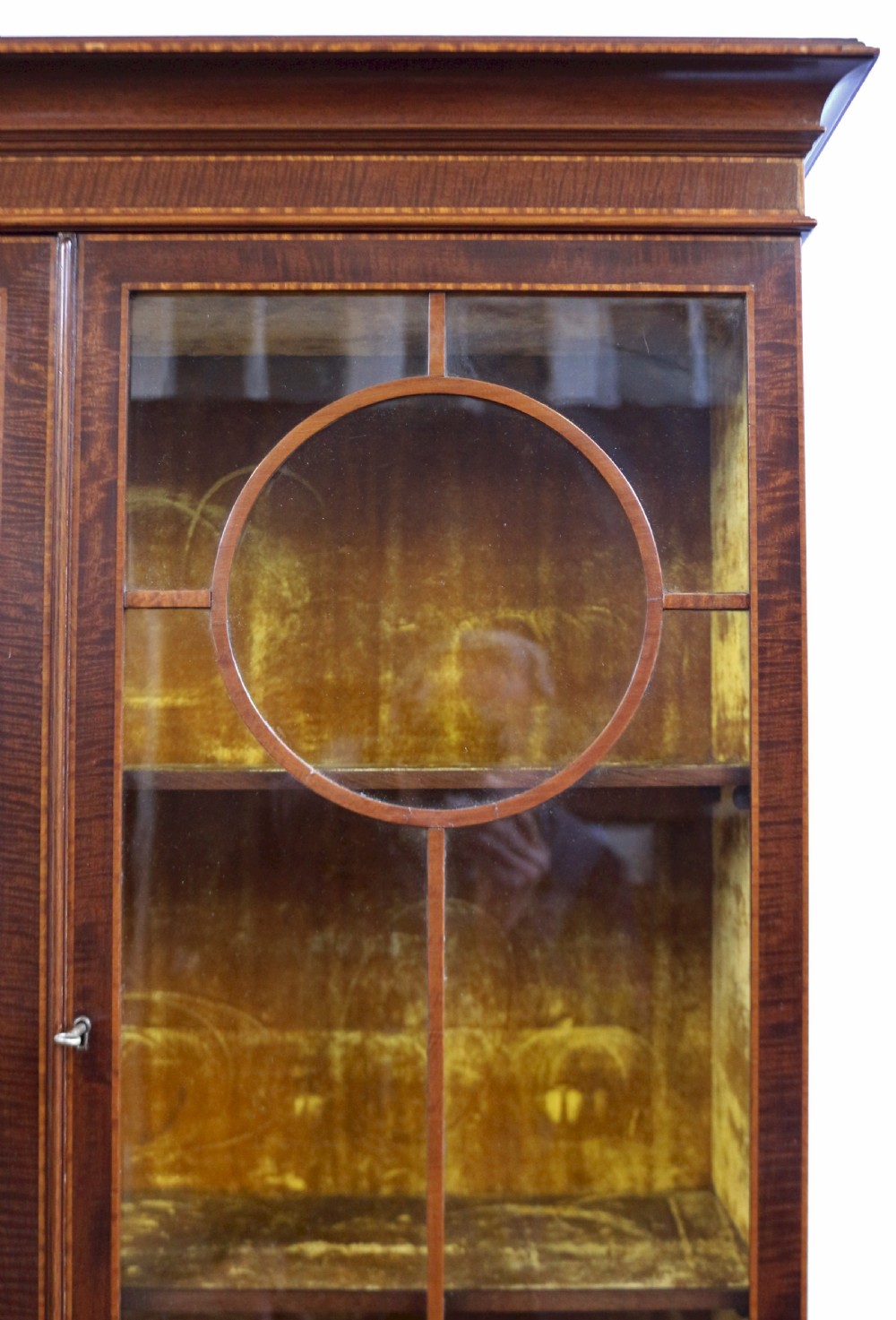 Edwardian Mahogany Satinwood Banded Display Cabinet on 3 Drawer Stand View IX