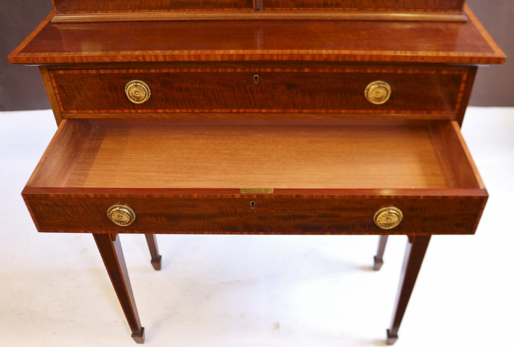 Edwardian Mahogany Satinwood Banded Display Cabinet on 3 Drawer Stand View XI