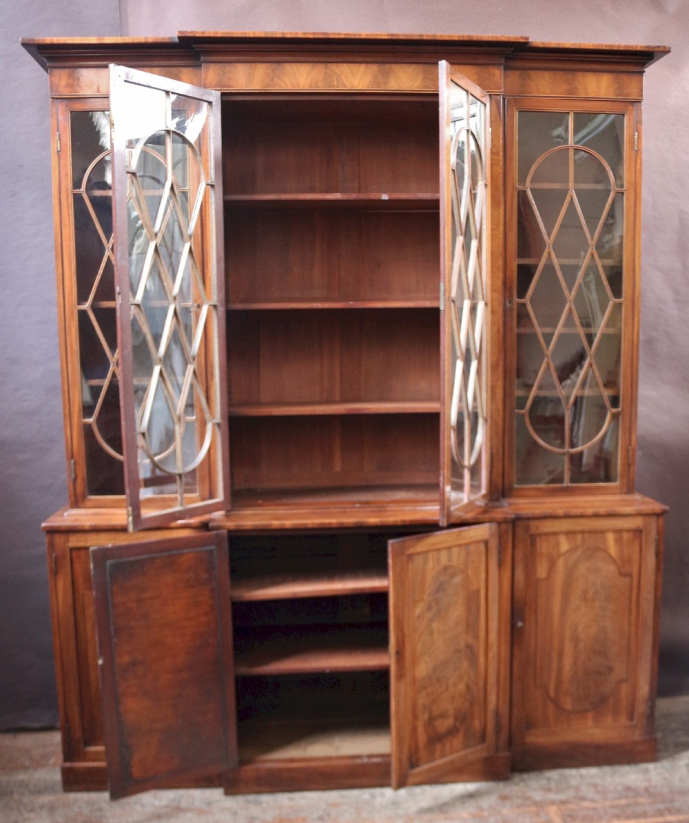 Regency Mahogany 4 Door Inlaid Breakfront Glazed Bookcase View III