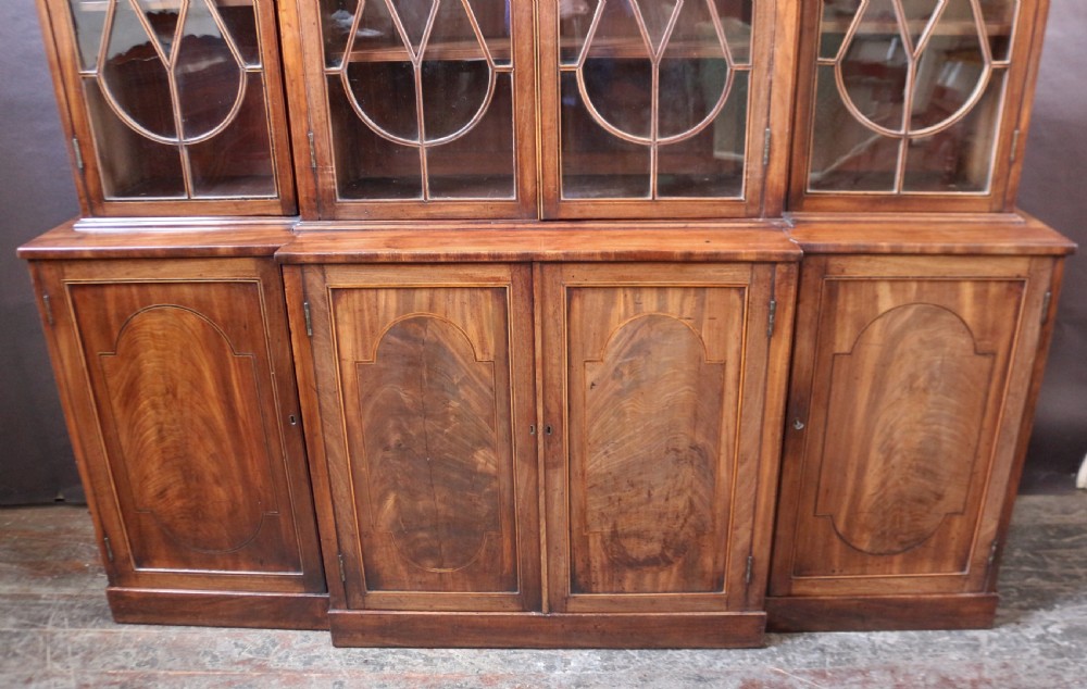 Regency Mahogany 4 Door Inlaid Breakfront Glazed Bookcase View V