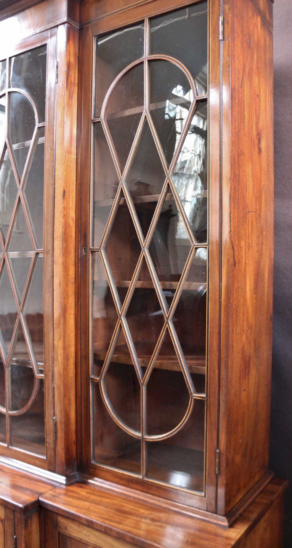 Regency Mahogany 4 Door Inlaid Breakfront Glazed Bookcase View XII