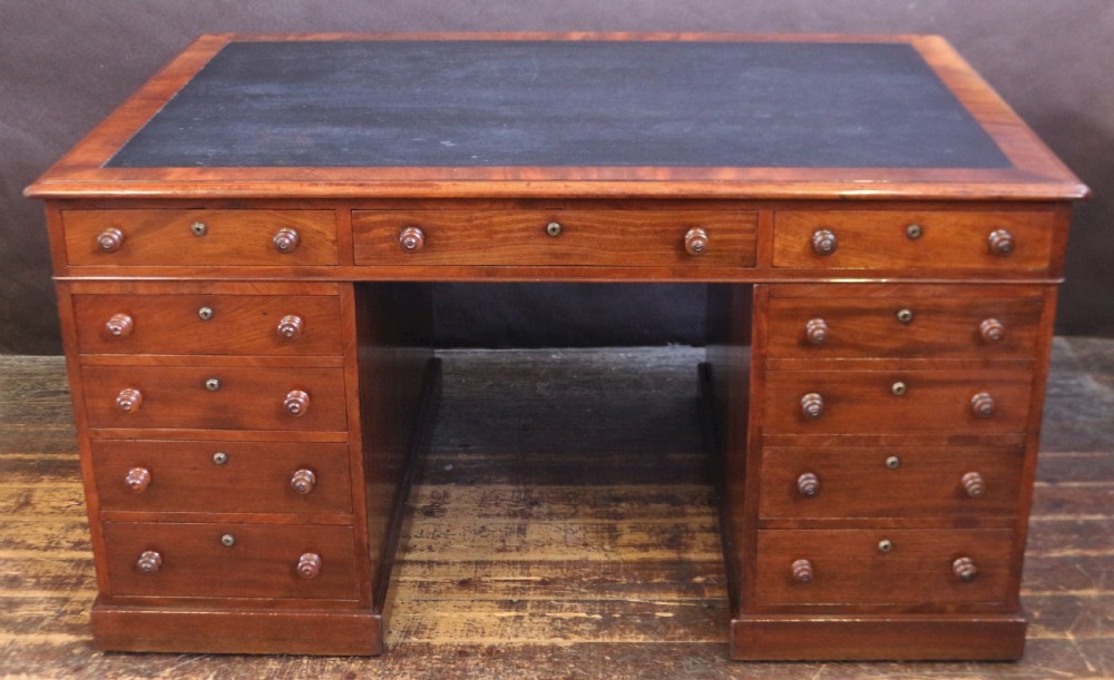 Early 19C Mahogany 3 Part 22 Drawer Partners Kneehole Desk