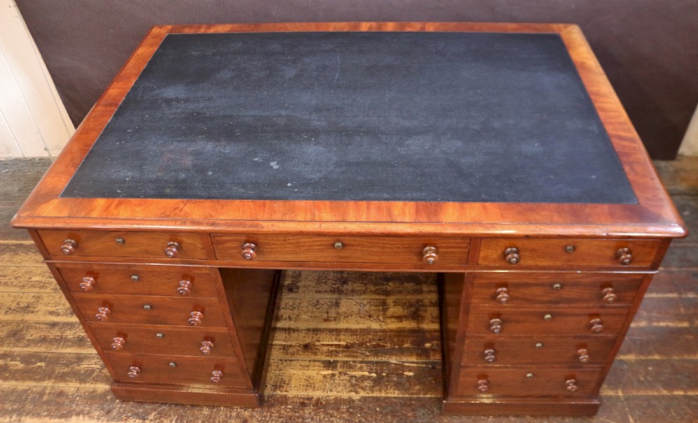 Early 19C Mahogany 3 Part 22 Drawer Partners Kneehole Desk View V