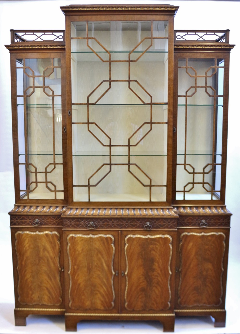 Edwardian Mahogany 'Chinese Chippendale' Breakfront Display Cabinet