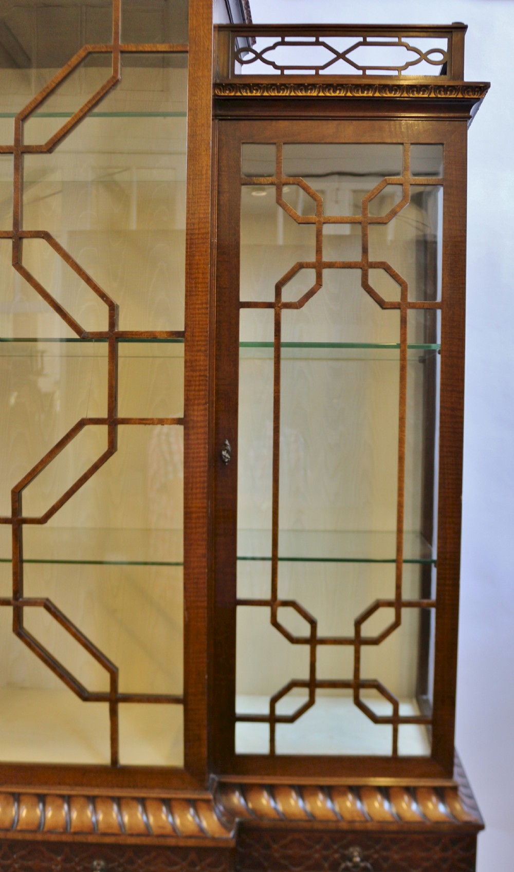 Edwardian Mahogany 'Chinese Chippendale' Breakfront Display Cabinet View X