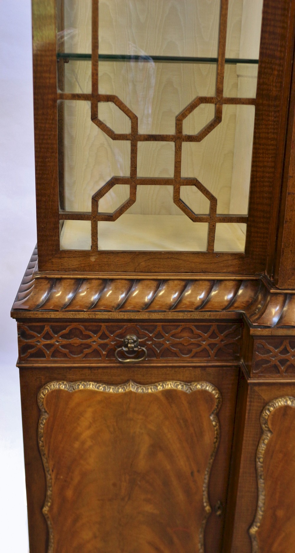 Edwardian Mahogany 'Chinese Chippendale' Breakfront Display Cabinet View XI