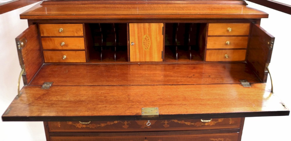 Edwardian Inlaid Feathered Mahogany Secretaire Bookcase View III