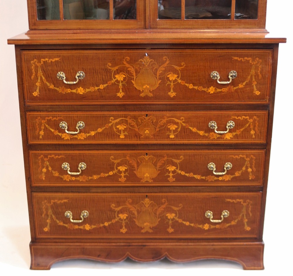 Edwardian Inlaid Feathered Mahogany Secretaire Bookcase View IV