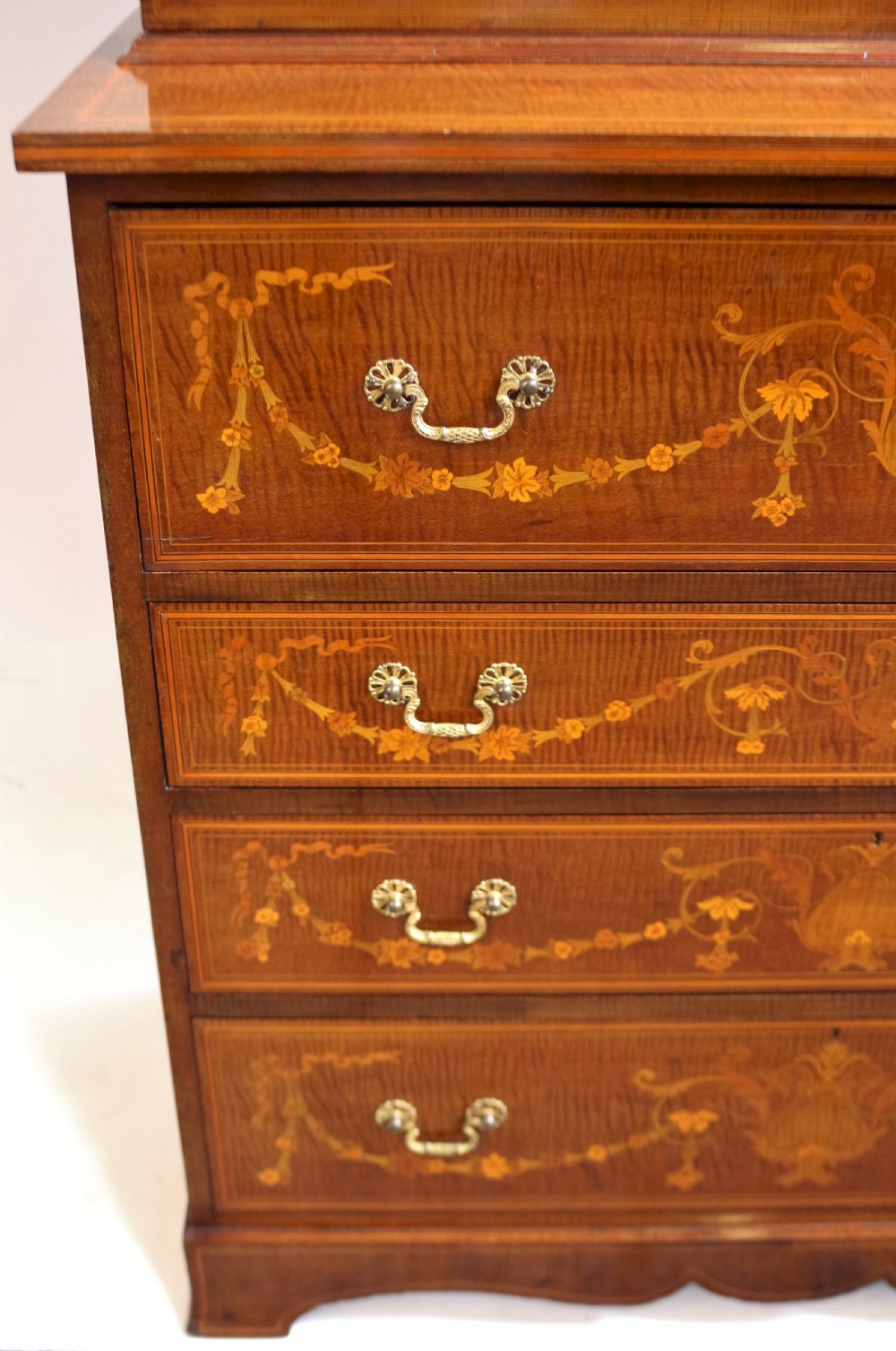 Edwardian Inlaid Feathered Mahogany Secretaire Bookcase View IX
