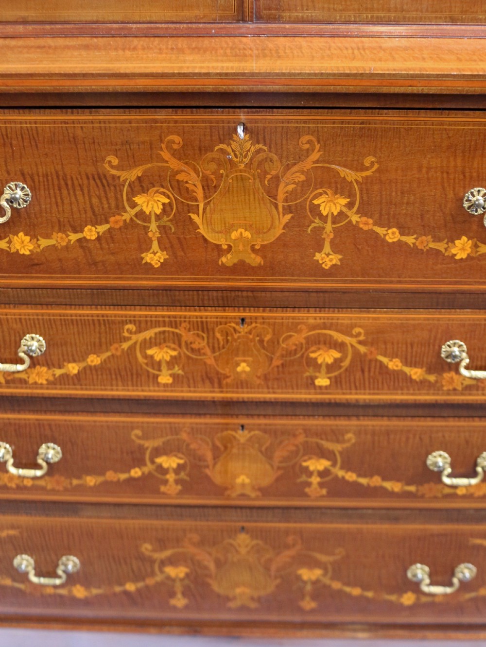 Edwardian Inlaid Feathered Mahogany Secretaire Bookcase View X