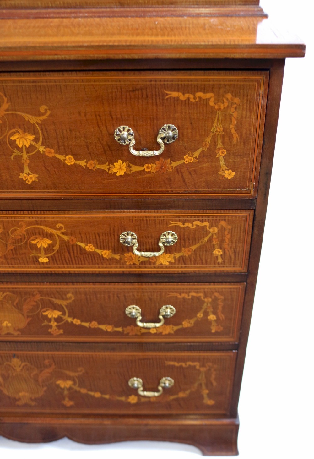 Edwardian Inlaid Feathered Mahogany Secretaire Bookcase View XI