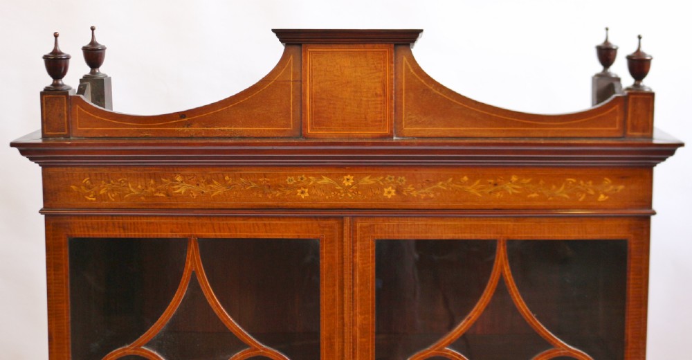 Edwardian Inlaid Feathered Mahogany Secretaire Bookcase View XVI