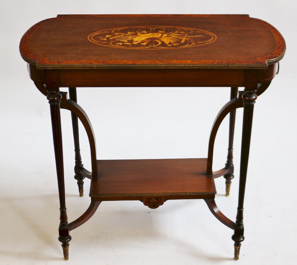 Edwardian Mahogany Inlaid & Brass Decorated Centre Table View II