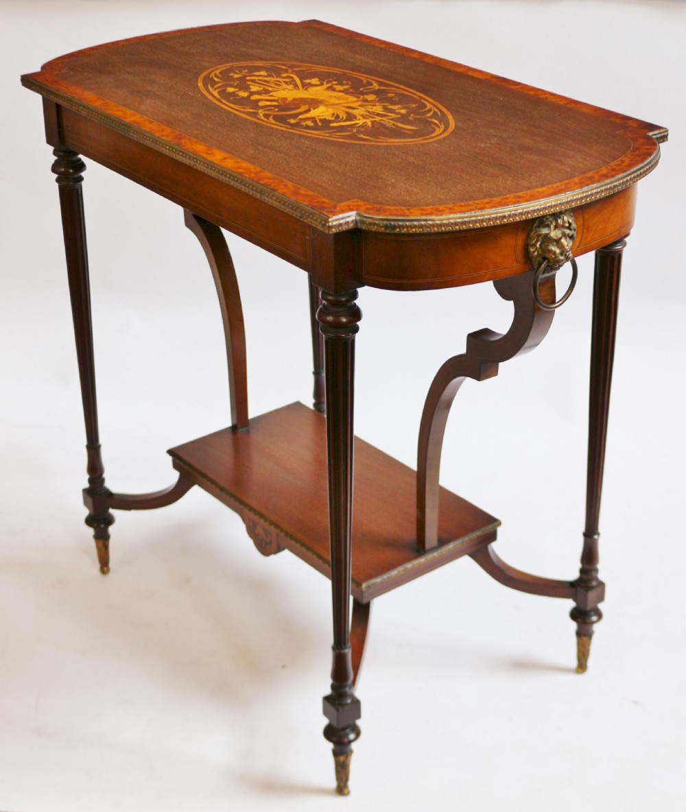 Edwardian Mahogany Inlaid & Brass Decorated Centre Table View IV