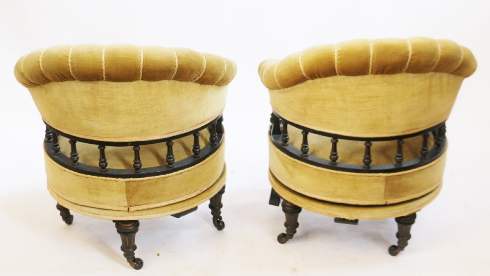 Unusual Victorian Ebonised Conversation Seat with Two Revolving Tub Armchairs View VI