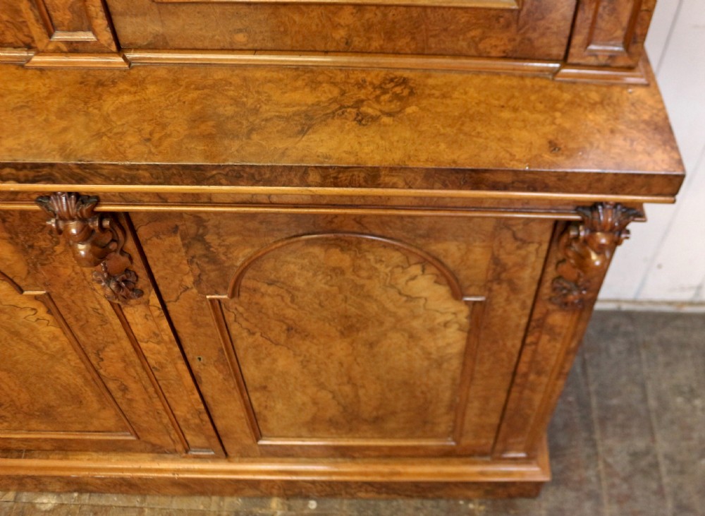 Fine Quality Victorian Figured Walnut 3 Door Cupboard Base Bookcase View V