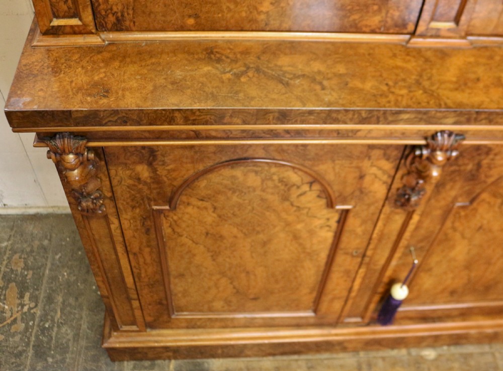 Fine Quality Victorian Figured Walnut 3 Door Cupboard Base Bookcase View VI