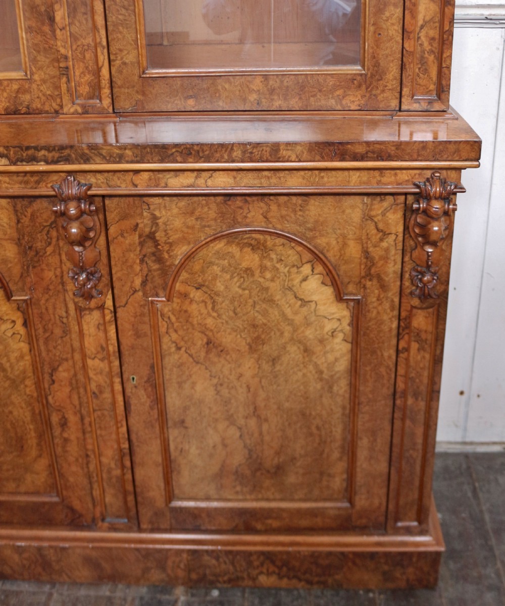 Fine Quality Victorian Figured Walnut 3 Door Cupboard Base Bookcase View VIII