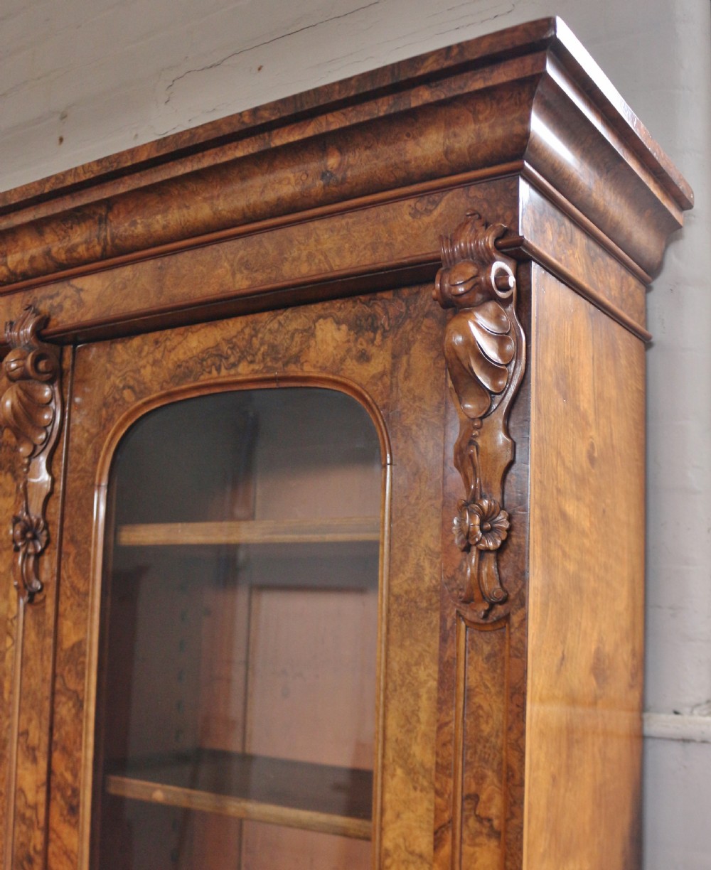 Fine Quality Victorian Figured Walnut 3 Door Cupboard Base Bookcase View IX