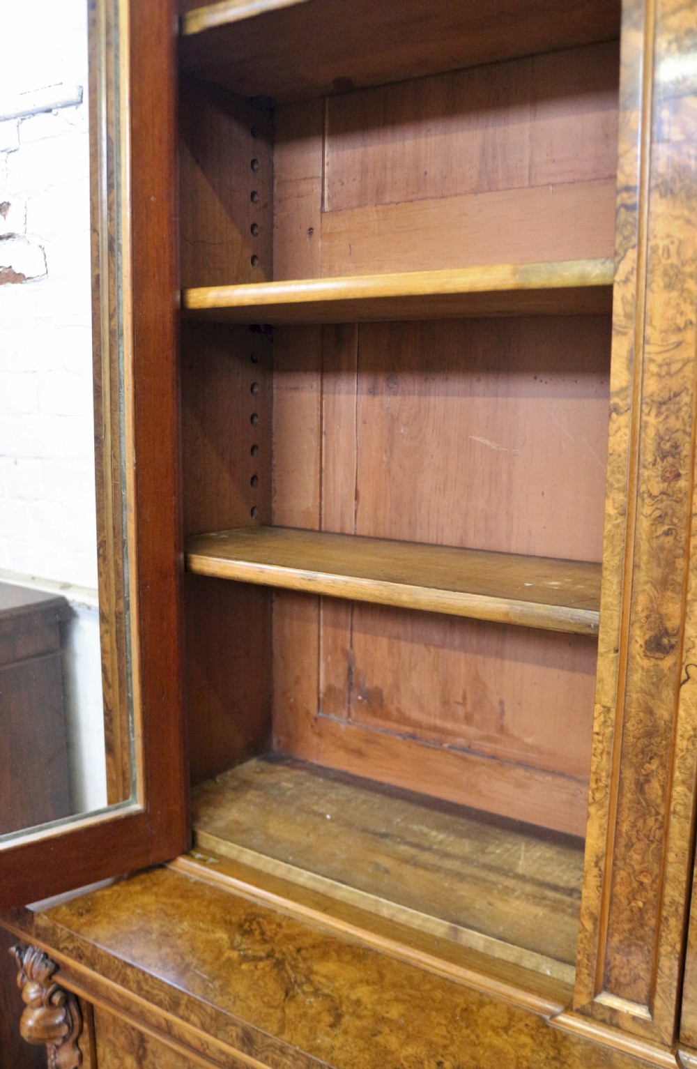 Fine Quality Victorian Figured Walnut 3 Door Cupboard Base Bookcase View X