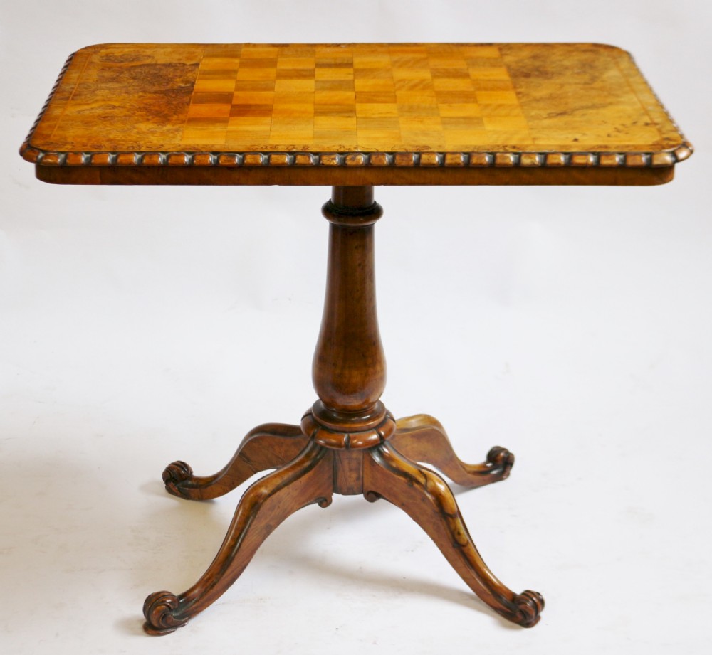 Victorian Figured Walnut Chequer Top Pedestal Table