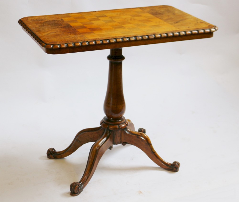 Victorian Figured Walnut Chequer Top Pedestal Table View II