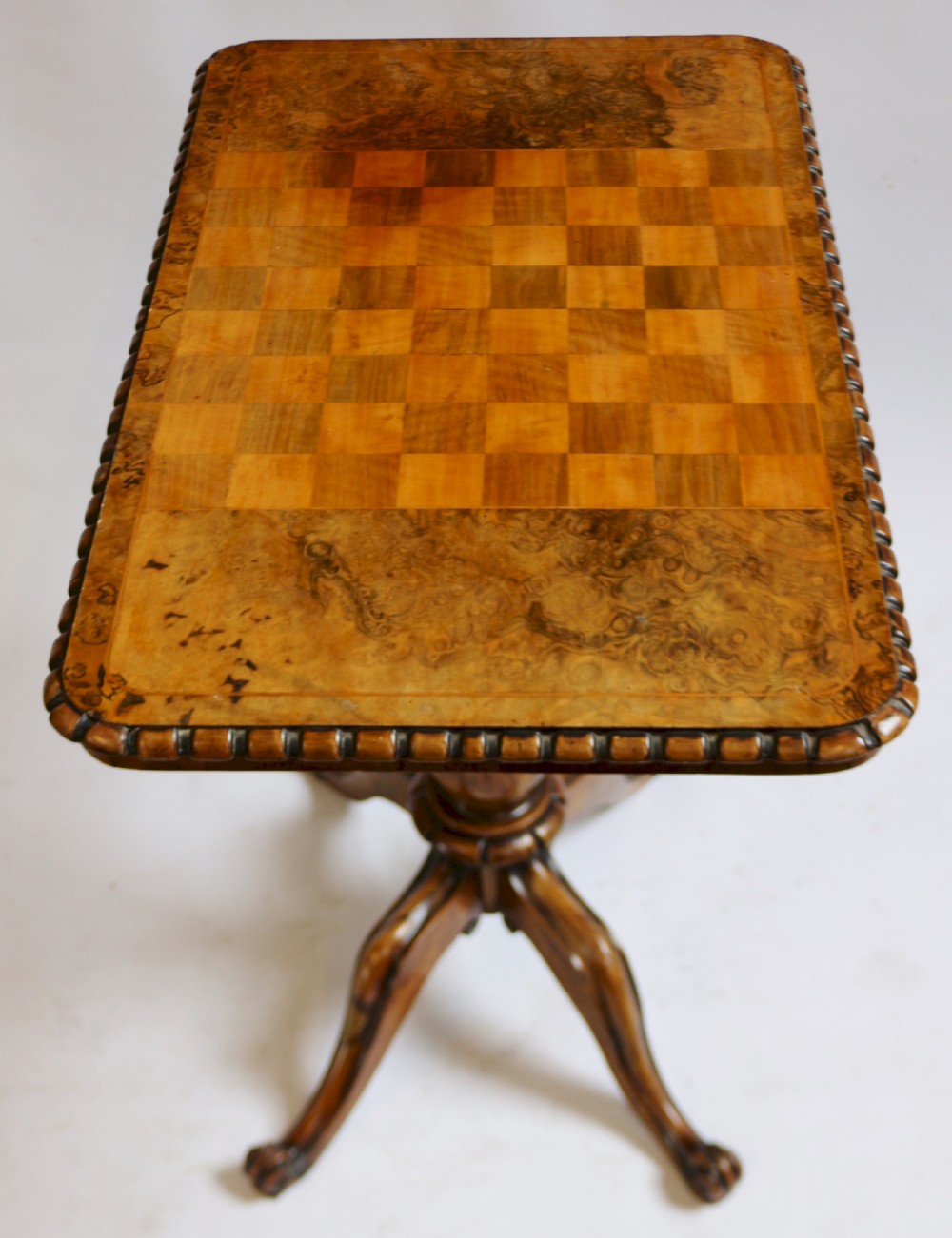Victorian Figured Walnut Chequer Top Pedestal Table View III
