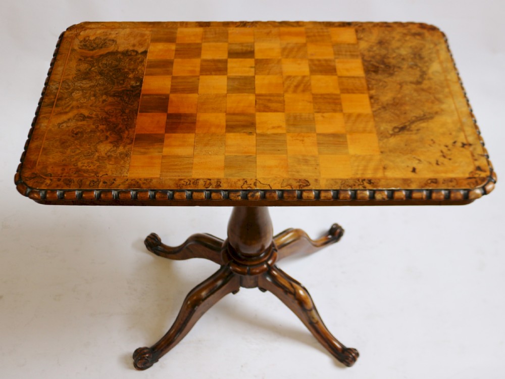 Victorian Figured Walnut Chequer Top Pedestal Table View IV
