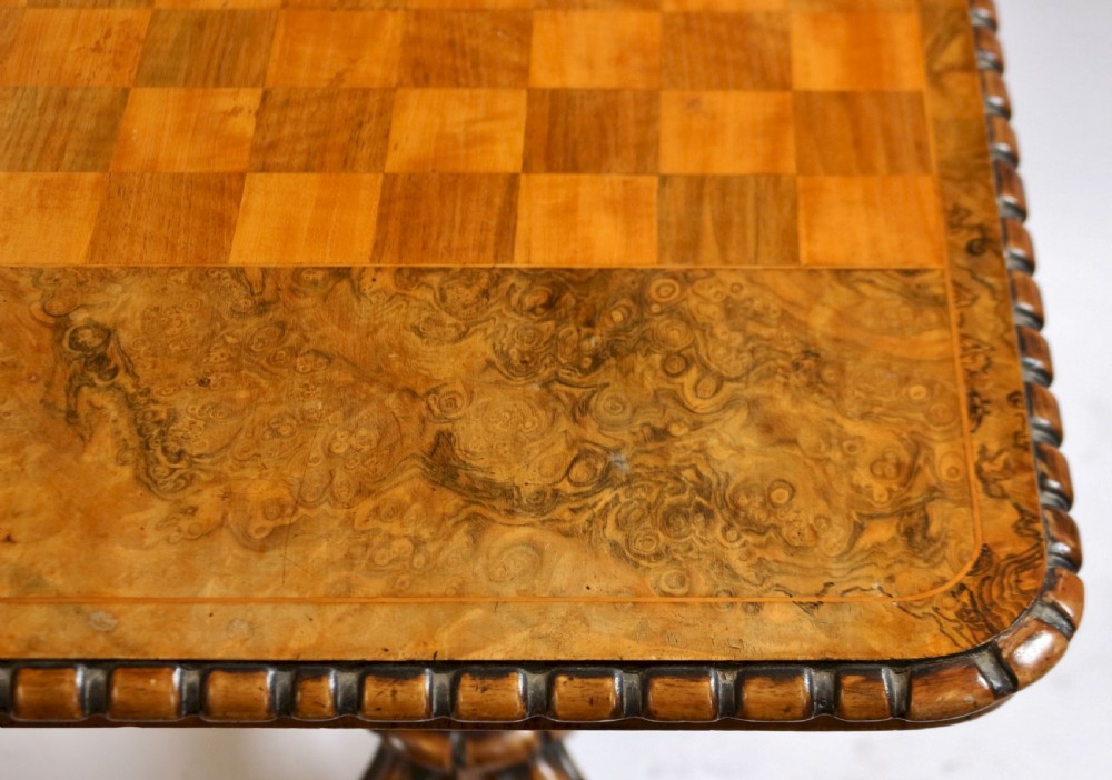 Victorian Figured Walnut Chequer Top Pedestal Table View V