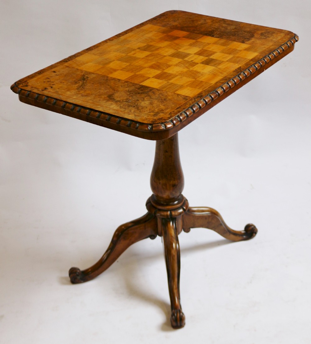 Victorian Figured Walnut Chequer Top Pedestal Table View VI
