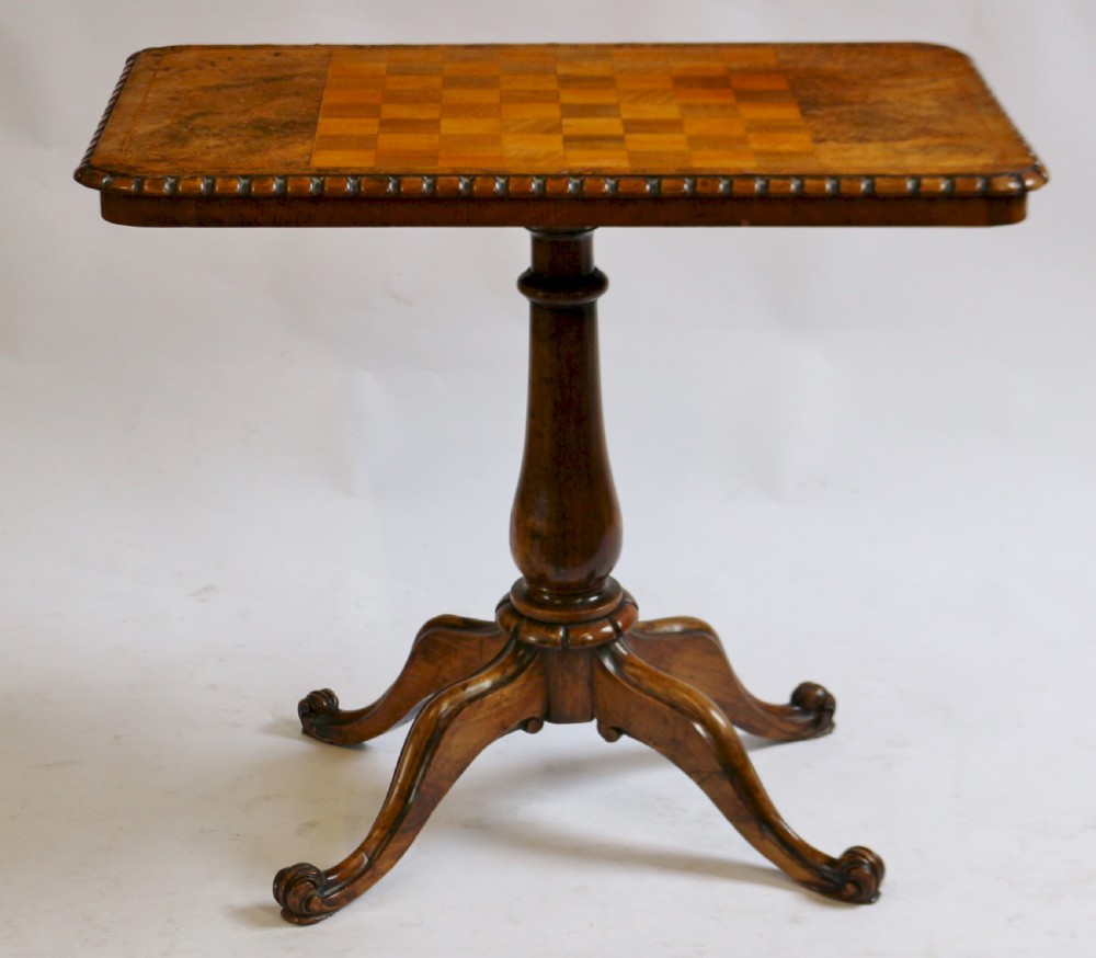 Victorian Figured Walnut Chequer Top Pedestal Table View VII