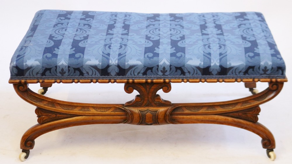 Victorian Carved Walnut Oblong Stool