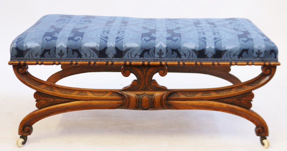 Victorian Carved Walnut Oblong Stool View II
