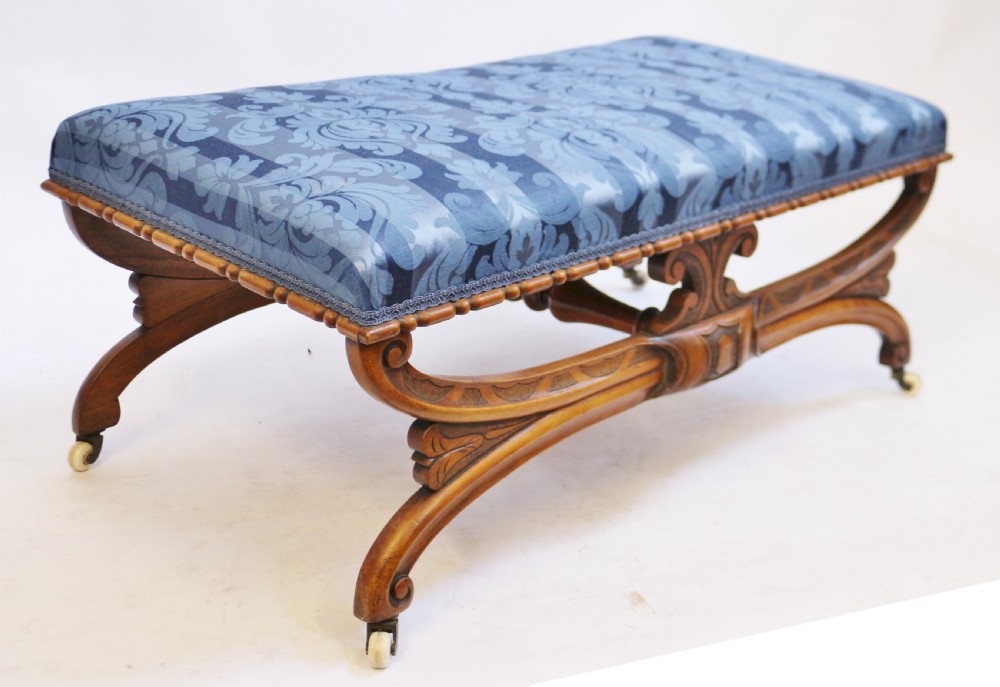 Victorian Carved Walnut Oblong Stool View III