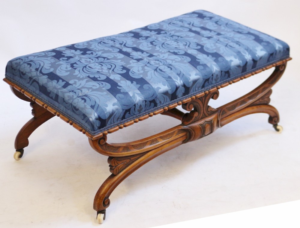 Victorian Carved Walnut Oblong Stool View IV