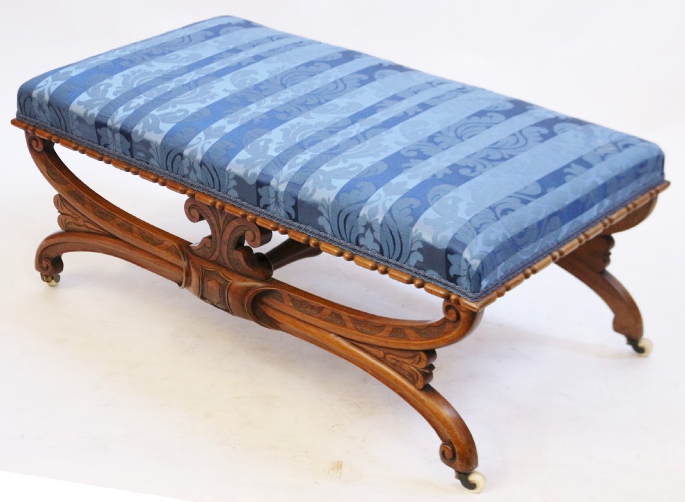 Victorian Carved Walnut Oblong Stool View V