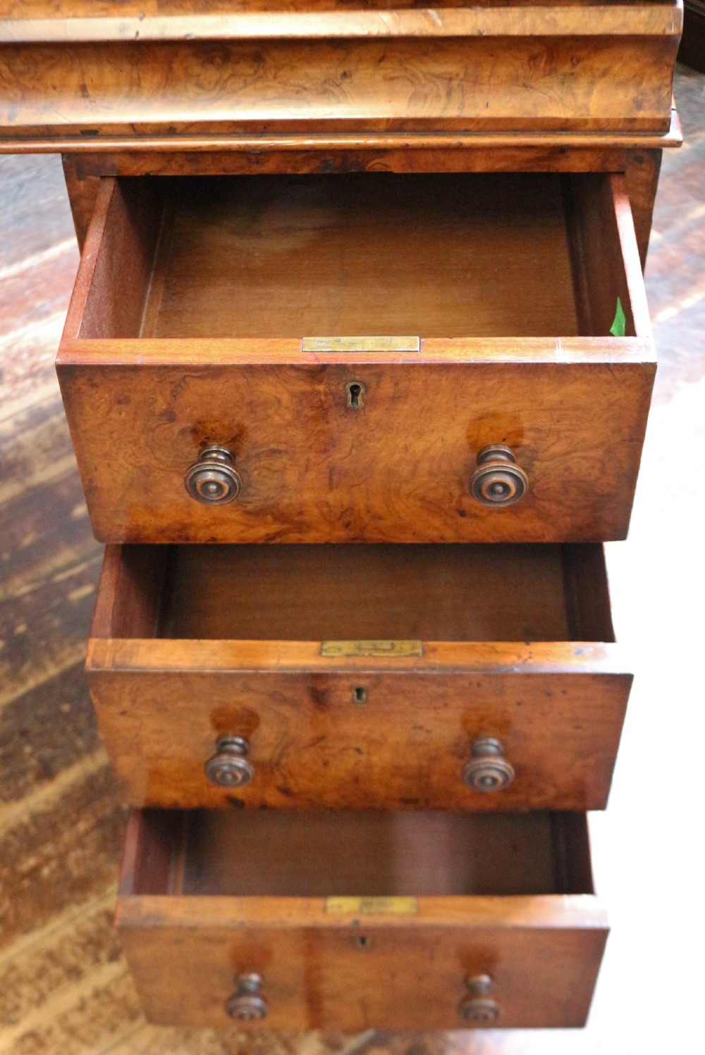 Victorian Figured Walnut Cylinder Top Kneehole Desk View VI